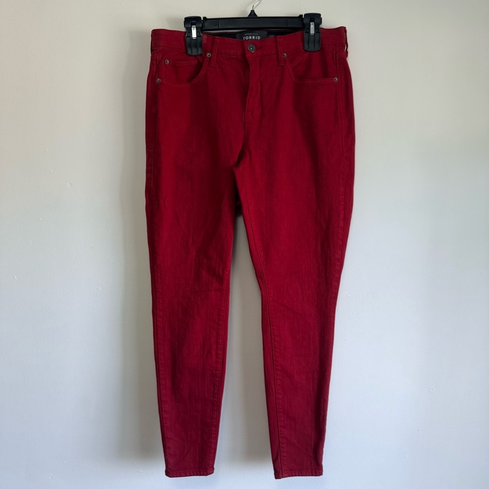 Torrid Sky High Skinny Jeans 12T Tall Red Dark Academia Premium Stretch - Picture 2 of 8